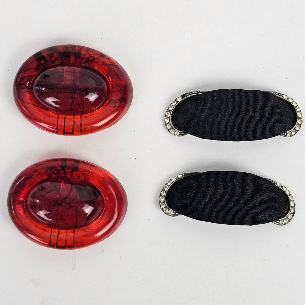 VTG 1950s lot of two pairs shoe clips faux tortoise black faille and rhinestones